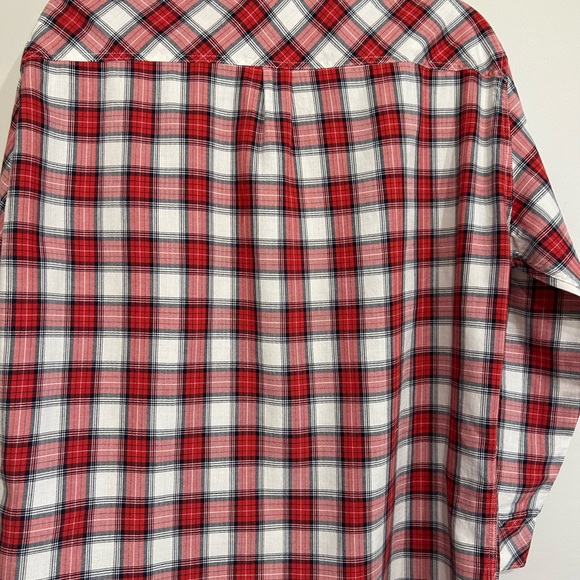 Barbour red, white and black plaid button down shirt. Size 10. - Picture 2 of 4